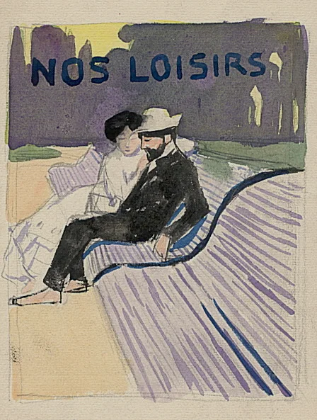 Návrh na obálku "Nos Loisirs" - Dvojice na lavičce v parku
