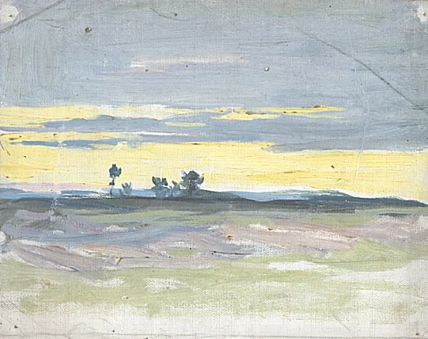 Západ slunce v rovinaté krajině