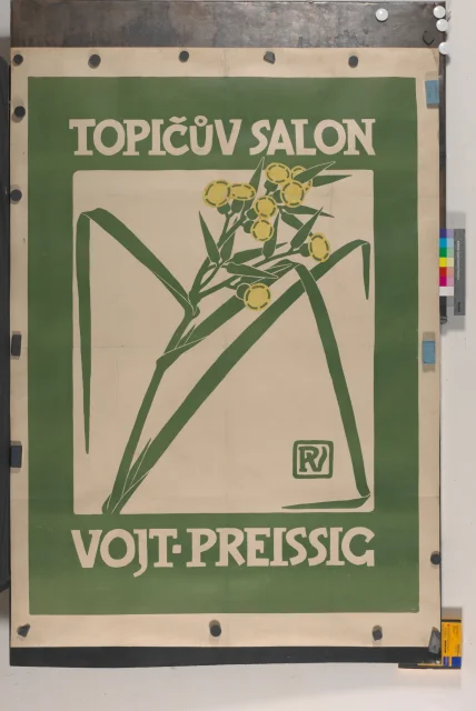 plakát; Plakát k první souborné výstavě V. Preisssiga v Topičově saloně roku 1907