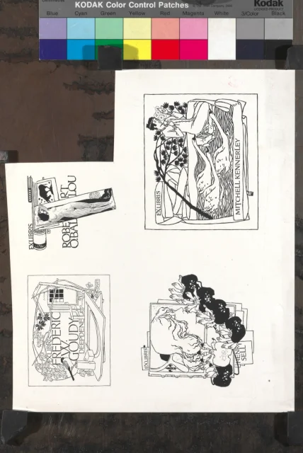 ex libris; Čtyři různá Ex libris - F Goudy, R.O. Ballou, Henry gell, Mitchell Kennerley