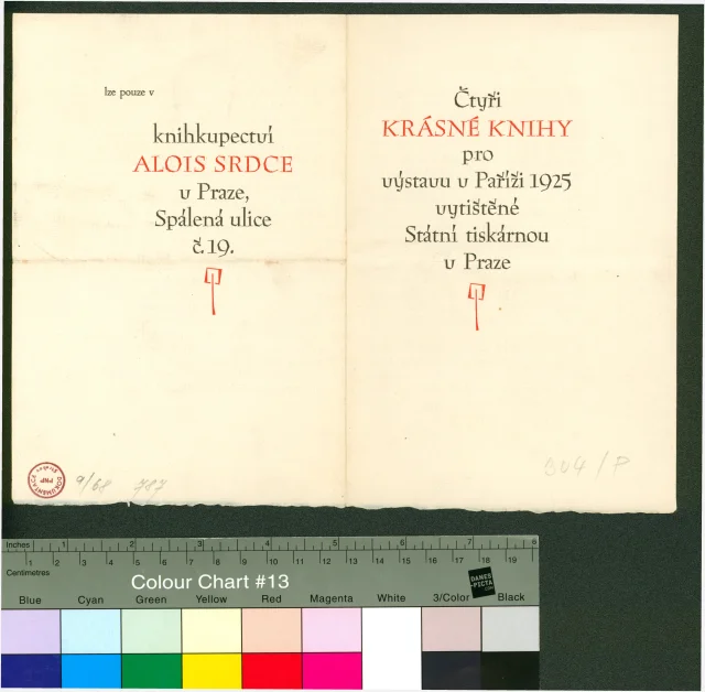 Leták; Čtyři krásné knihy pro výstavu v Paříži 1925