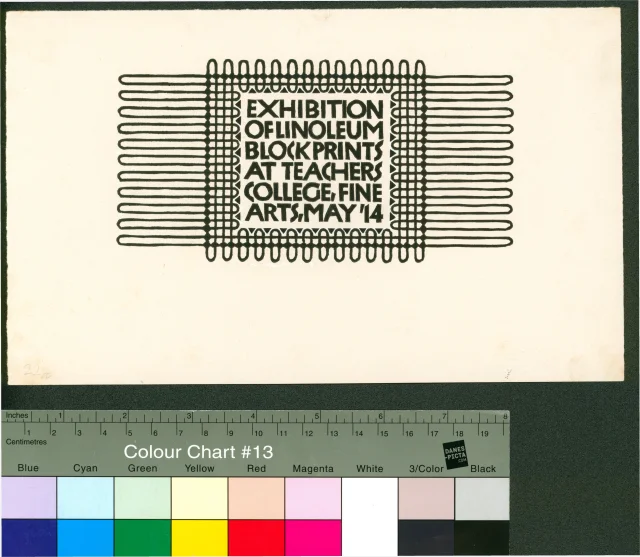 Oznámení; Oznámení výstavy Exhibition of Linoleum Blockprints at Teachers Colege